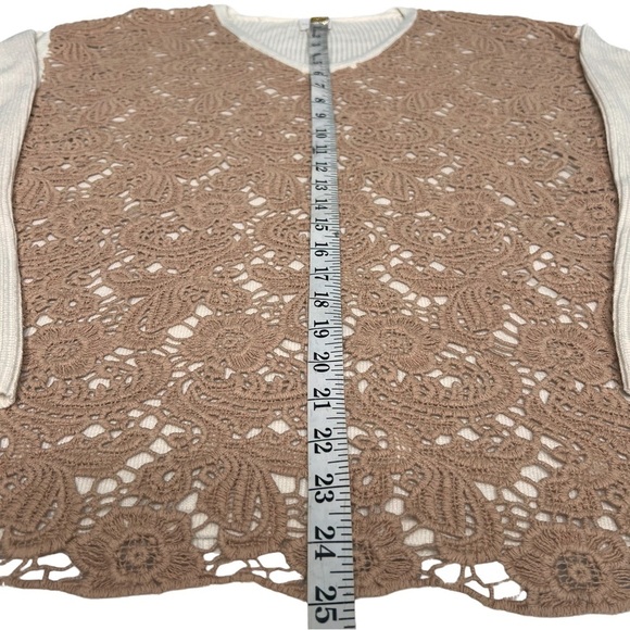 Chico’s Sweater Christina Lace Front Pullover Ecru Ivory Tan 8 Medium M - Picture 9 of 12